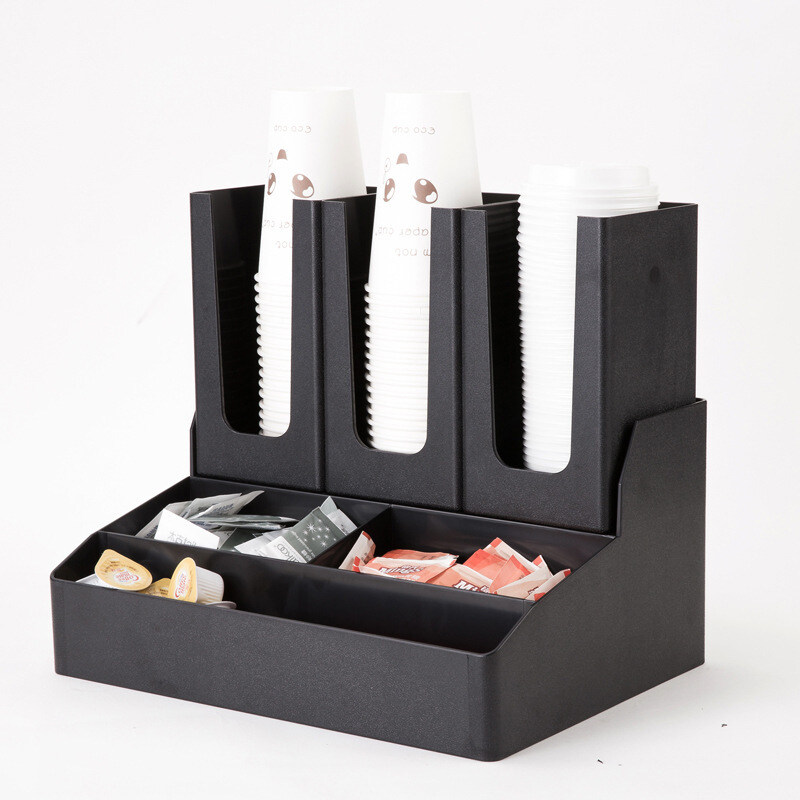 Black 6-Section Countertop Cup, Lid, and Coffee Condiment Organizer TBCEXP