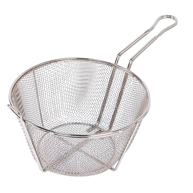 Round Nickel-Plated Medium Mesh Culinary Basket with Front Hook TBCEXP