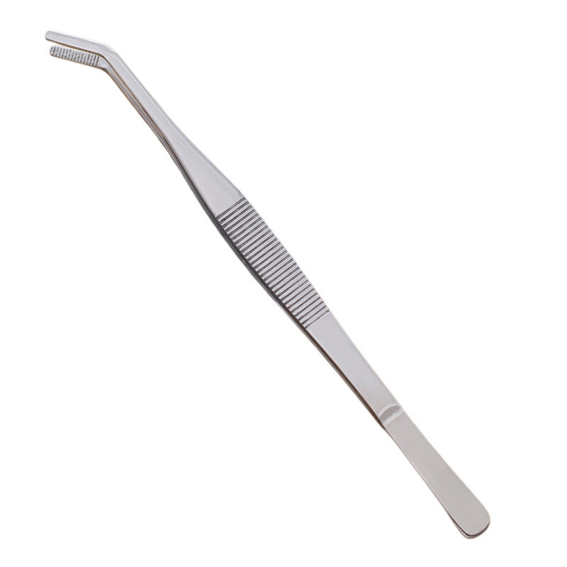 Stainless Steel Tweezers with Curved Pointed Serrated Tip TBCEXP