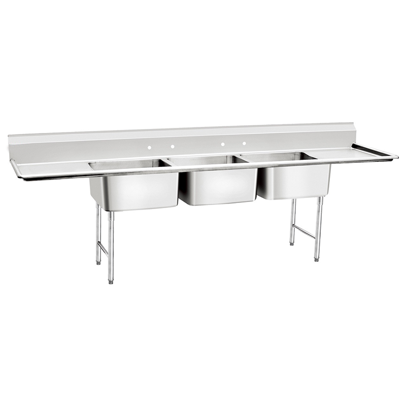 Stainless Steel Three Compartment Commercial Sink with 2 Drainboards TBCEXP